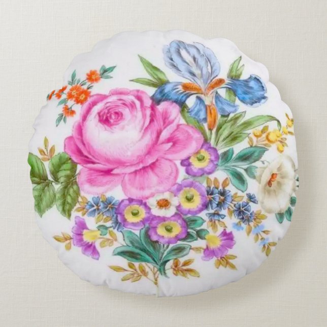 Almofada Redonda Flores de Mola de Aquarela (Frente)