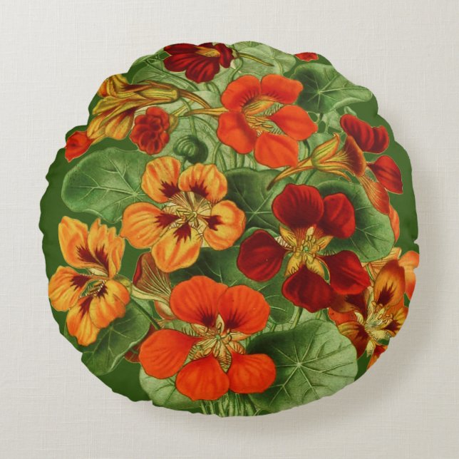 Almofada Redonda Flores de Nasturtium (Frente)