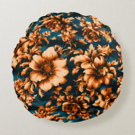 Almofada Redonda Flores de Ouro refinadas e luxuosas, folhas em azu