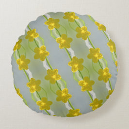 Almofada Redonda Flores de pepino amarelo, caules verdes, Travessei