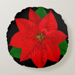 Almofada Redonda Flores de Poinsettia em Preto