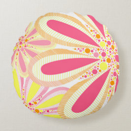 Almofada Redonda Flores de primavera amarelas e rosa