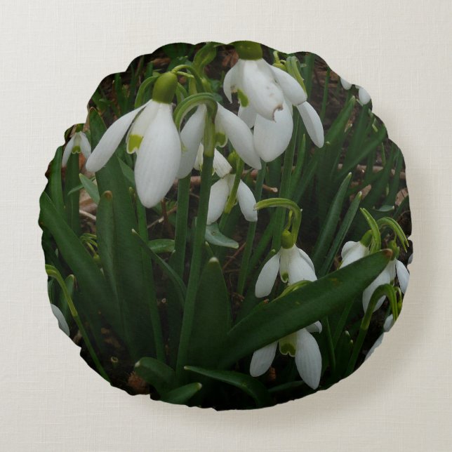 Almofada Redonda Flores de primavera Brancas I (Galanthus) (Frente)