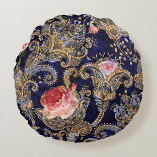 Almofada Redonda Flores Decorativas Coloridas Batik