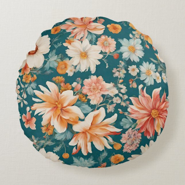 Almofada Redonda Flores Delicadas Incríveis (Frente)