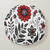 Flores e folhas de rabo em vermelho e preto