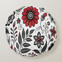 Flores e folhas rabiscadas em vermelho e preto