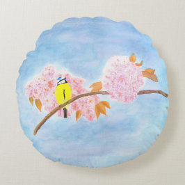 Almofada Redonda Flores e Pássaro do Jardim