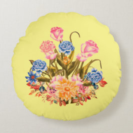 Almofada Redonda flores em fundo amarelo