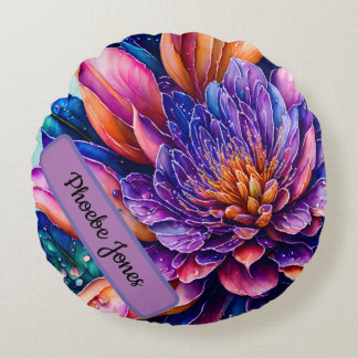 Almofada Redonda Flores exóticas elegantes, lança-aquarelas