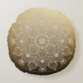 Almofada Redonda Flores, Folhas, Palácio Branco Mandala em Dourado