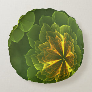Almofada Redonda Flores Fractais Amarelas Verdes Fantasy