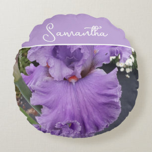 Almofada Redonda Flores Íris Lavandas Roxas Apron Lilac