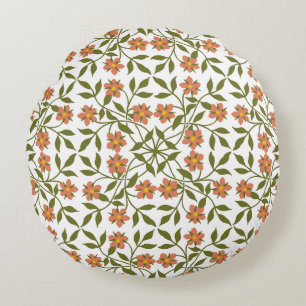 Almofada Redonda Flores Laranja, Padrão Floral, Verde, Boho