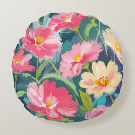 Almofada Redonda Flores no Azul