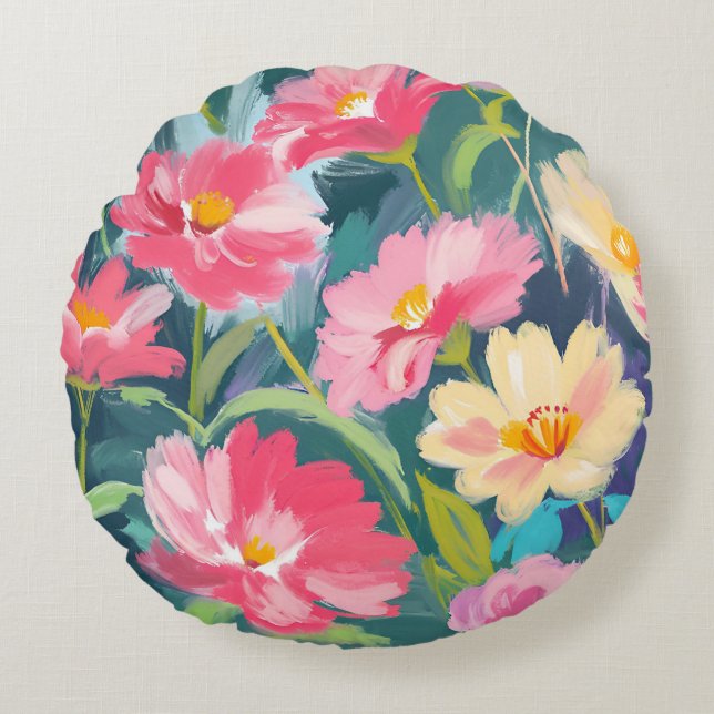 Almofada Redonda Flores no Azul (Frente)