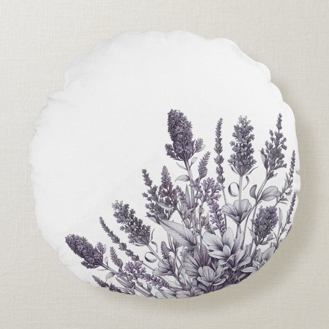 Almofada Redonda Flores Pretas e Brancas (Frente)