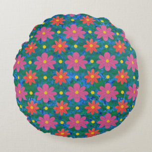 Almofada Redonda Flores Rangoli, Bolinhas no Travesseiro azul redon
