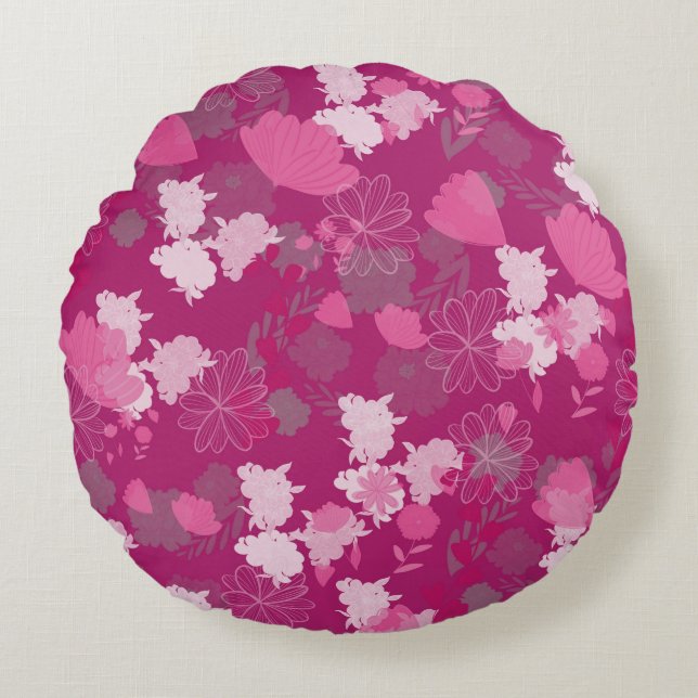 Almofada Redonda flores rosa (Frente)