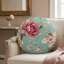 Flores Rosa e Branco Shabby Chic em Azul Turquesa