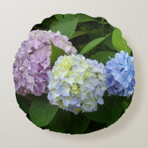 Almofada Redonda Flores roxas rosa elegantes Hydrangeas