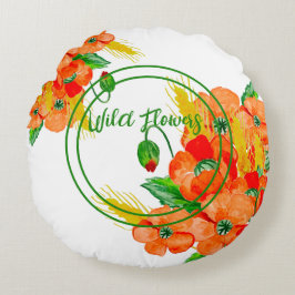 Almofada Redonda Flores selvagens aquarela
