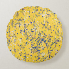 Almofada Redonda Flores Selvagens Elegantes em Amarelo de Mostarda