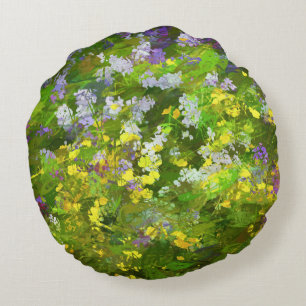 Almofada Redonda Flores Selvagens Impasto - Arte Flor Original