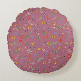 Almofada Redonda Flores silvestres românticas com padrão