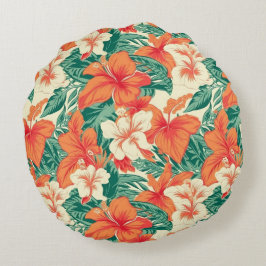 Almofada Redonda Flores tropicais estéticas víbicas havaianas
