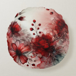 Almofada Redonda Flores Vermelhas Elegantes: Um design Abstrato Ser