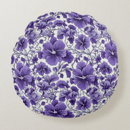 Almofada Redonda Flores Violetas Roxas Padrão Floral Botânico
