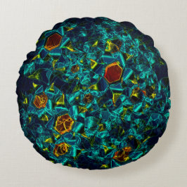 Almofada Redonda Flores virtuais em gradiente azul, estilhaçadas