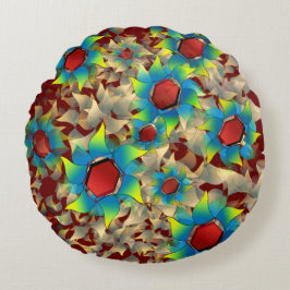 Almofada Redonda Flores virtuais estranhas, pétalas azuladas em ver