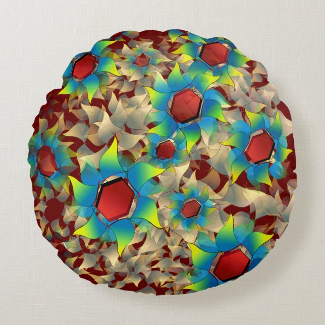 Almofada Redonda Flores virtuais estranhas, pétalas azuladas em ver (Frente)