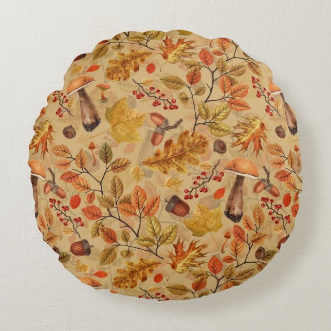 Almofada Redonda Floresta autóctone em ocre (Frente)