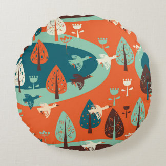 Almofada Redonda Floresta Gesa: Cena Natureza da Vintagem