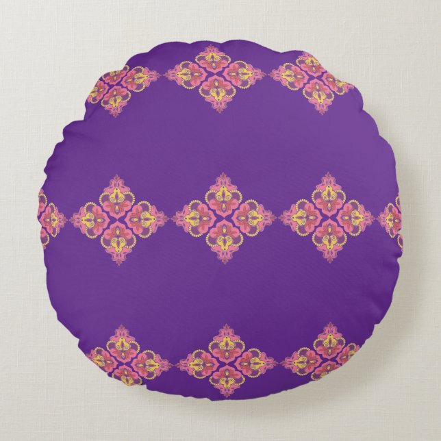 Almofada Redonda Flowers on Purple Round Pillow (Frente)