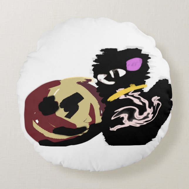 Almofada Redonda Fluffy Black Cat Jack o Lantern fun  (Frente)