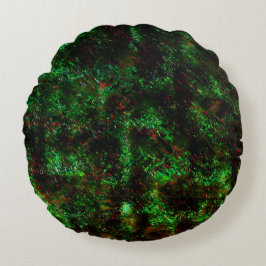 Almofada Redonda Flutuação das manchas escuras em verde-vivo e verm