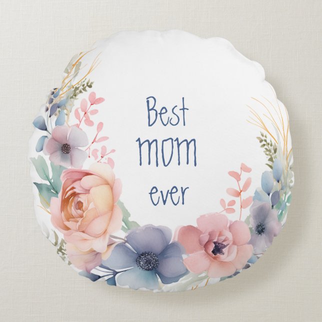 Almofada Redonda Fluvial Botânico Romântico (Frente)