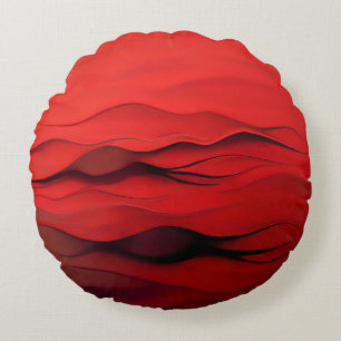 Almofada Redonda Fluxo Carmesim – Ondas Vermelhas Abstratas de Movi