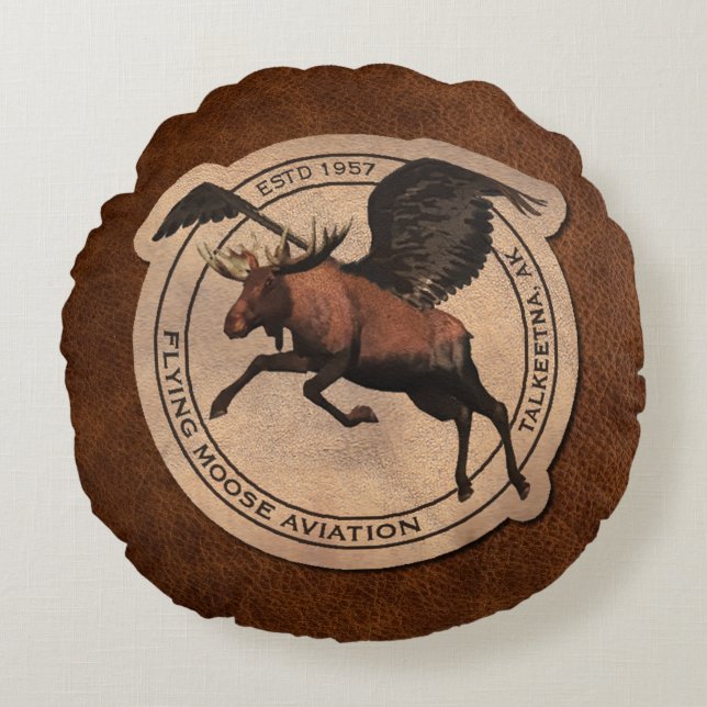 Almofada Redonda Flying Moose Aviation Patch (Frente)