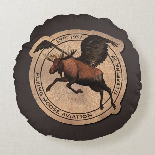 Almofada Redonda Flying Moose Aviation Patch (Frente)