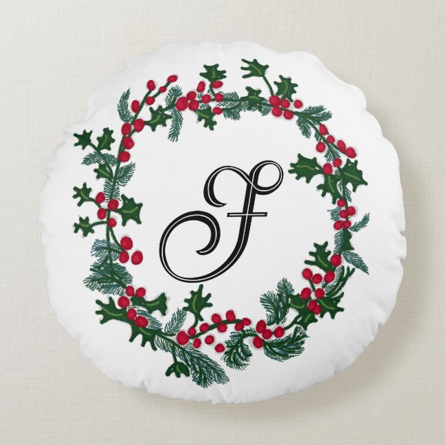 Almofada Redonda Foca de Natal com inicial personalizada (Frente)