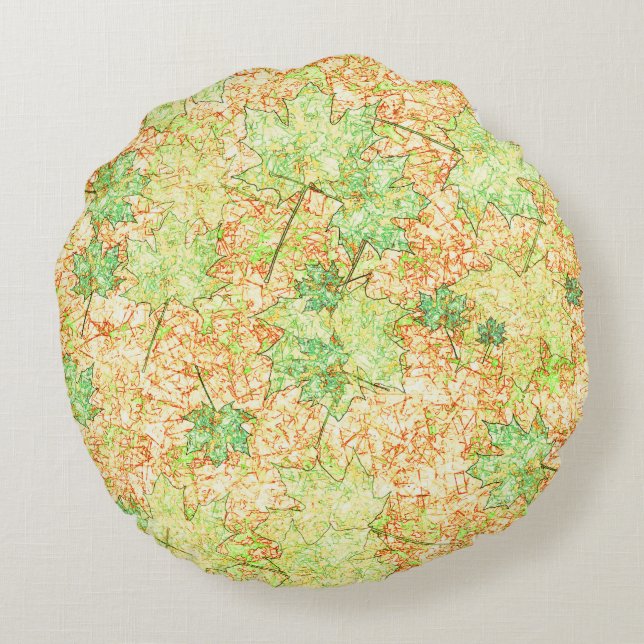 Almofada Redonda Folha de abstrato acer no chão arranhado, em bege (Verso)