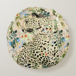 Almofada Redonda Folha de impressão-leopardo tropical do Havaí
