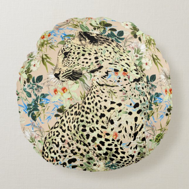 Almofada Redonda Folha de impressão-leopardo tropical do Havaí (Frente)