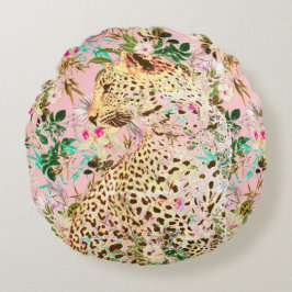 Almofada Redonda Folha de impressão-leopardo tropical do Havaí