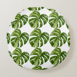 Almofada Redonda Folha de Monstera Albo — Decoração Botânica para C